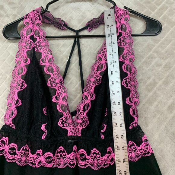 Womans Large Lingerie Top Black Pink Lace Fit & Flare Adjustable Strappy Sleeve - Picture 7 of 11